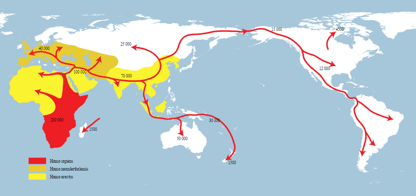 map of early human migration out of Africa